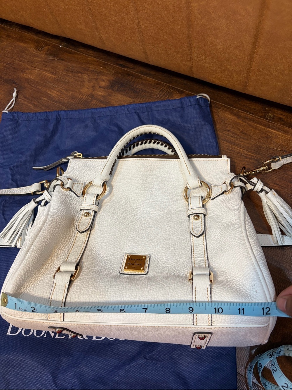 Dooney & Bourke White Pebble Leather Satchel with Gold Hardware - Picture 10 of 14